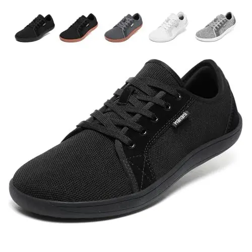 Produktbild: Barfußschuhe Herren Damen Barfussschuhe Weit Zehenschuhe Zero-Drop Sohle Minimalistische Traillaufschuhe Walkingschuhe Fitnessschuhe Laufschuhe Breiter Casual Sneaker Unisex Schwarz EU45