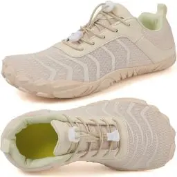 Produktbild: Barfußschuhe Herren Damen Breite Barfussschuhe Traillaufschuhe Weit Five Finger Zehenschuhe Minimalistische Zero-Drop Sohlen Wanderschuhe Fitnessschuhe Komfort Leicht Laufschuhe Unisex(Beige 42EU)