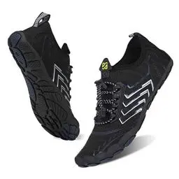 Produktbild: Barfußschuhe Herren Damen Wasserschuhe Badeschuhe Barfussschuhe Schwimmschuhe Strandschuhe Schnell Trocknend Atmungsaktiv und rutschfest Unisex (Schwarz und Silber 40)