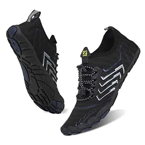 Produktbild: Barfußschuhe Herren Damen Wasserschuhe Badeschuhe Barfussschuhe Schwimmschuhe Strandschuhe Schnell Trocknend Atmungsaktiv und rutschfest Unisex (Schwarz und Silber 40)
