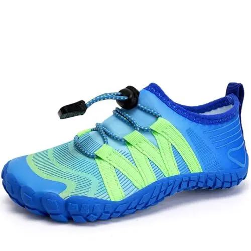 Produktbild: Barfußschuhe Kinder Barfussschuhe Wasserschuhe Junge Badeschuhe Barfuß Schuhe Aquaschuhe Schwimmschuhe Strandschuhe rutschfeste Schnell Trocknend（BlauGrün 33EU）