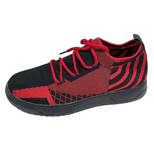 Produktbild: Barfußschuhe Sneaker Damen Canvas Schuhe Herren Mode Atmungsaktive Runde Zehe Retro Set Zehe Flacher Mund Fly Weave Mesh Oberfläche Damen Große Schue Damen Elegant Ballerinas Mit (Red, 40)