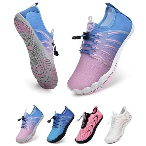 Produktbild: WateLves Unisex Barfußschuhe Damen Herren Wasserschuhe Badeschuhe Schnell Trocknend Weich Traillaufschuhe Fitnessschuhe mit rutschfest Sohle & Breiter Zehenbox(Farbverlauf Blau Lila 40)