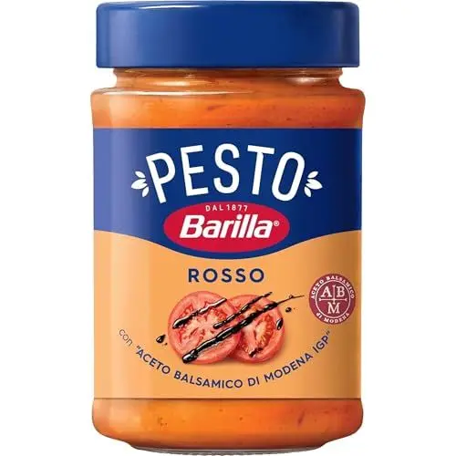 Produktbild: Barilla Pesto Rosso 12x200g | Glutenfreie Italienische Pasta-Sauce mit italienischen Tomaten und Balsamico-Essig aus Modena, Nudel-Soße, rotes Pesto