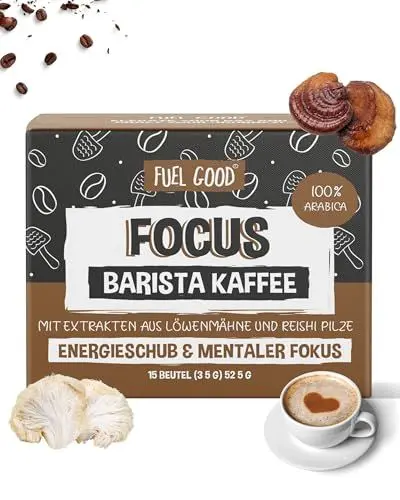 Produktbild: Barista Mushroom Coffee 15 Beutel, 100% Arabica Dunkle Röstung | Lions Mane & Red Reishi Löslischer Kaffee für Fokus, Energie und Immunsystem Unterstützung | Adaptogen & Nootropic Instant Pilzkaffee