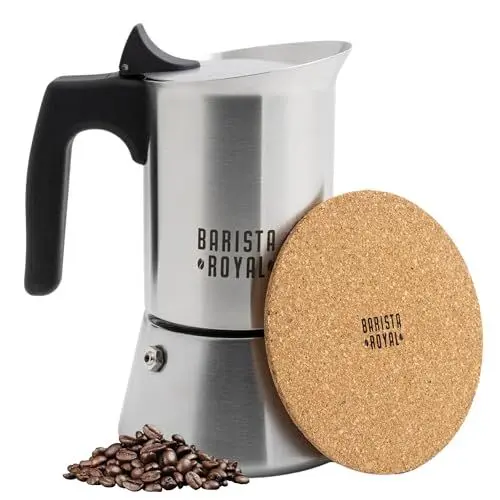 Produktbild: Barista Royal Espressokocher für 4 Tassen (200 ml) aus rostfreiem Edelstahl - Mokkakanne, Espressokanne geeignet für alle Herdarten - spülmaschinengeeignet