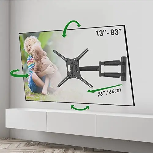 Produktbild: Barkan Lange TV Wandhalterung, 13-75 Zoll Schwenkbar/Neigbar/Vollbewegung Prämie flach & Curved Fernseher TV Halterung, hält bis 43Kg, extra Langer Auszug, für LED OLED LCD, Max. VESA 600x400