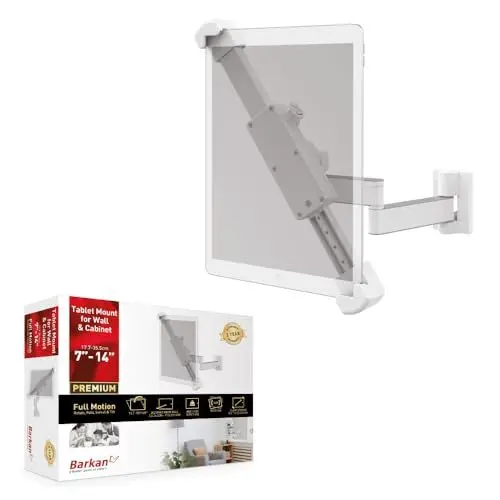 Produktbild: Barkan Tablet Halterung für 7-14 Zoll Geräte, BodenständerSchwenkbar/Neigbar/Vollbewegung, 360 Grad drehbare, für iPad, Samsung Tab, Fire HD und mehr, wandhalterung, T72, White