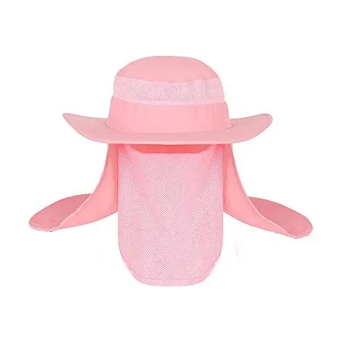 Produktbild: BaronHong Outdoor UV-Sonnenschutz Angelmütze mit breiter Krempe und abnehmbarem Gesichts-Nackenschutz (Rosa, M)