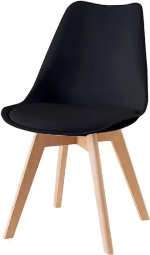 Produktbild: Baroni Home ESS- oder Bürostuhl mit Holzbeinen aus Buche, Ergonomischer Kunststoffstuhl mit integrierten Kissen, 50X48X82 cm (Schwarz, 1)