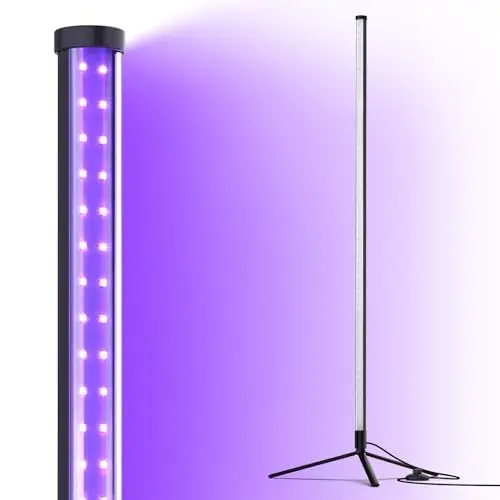 Produktbild: Barrina UV Schwarzlicht Lamp, T10 Stehende Schwarzlichtlampe, 42W, 385-400nm, 4FT/120cm Höhe mit Ein/Aus-Schalter und Stativ Bodenständer UV Licht für Halloween, Fluoreszierende Poster Glow Party