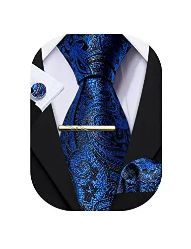 Produktbild: Barry.Wang Herren Seiden-Paisley-Krawatten mit Taschentuch Manschettenknopf Krawattenset Feierliche Hochzeit 3PCS