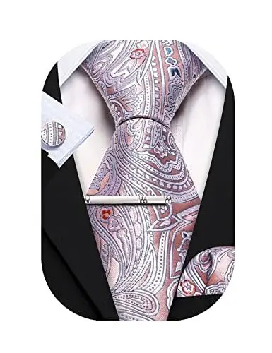 Produktbild: Barry.Wang Herren Seiden-Paisley-Krawatten mit Taschentuch Manschettenknopf Krawattenset Feierliche Hochzeit 3PCS