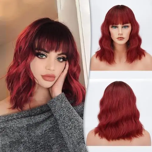 Produktbild: Barsdar Kurze Bob Perücken mit Pony schulterlange Frauen kurze Perücke Lockige Gewellte Synthetische Cosplay Perücke Perücke für Mädchen Kostüm Perücken Bunte Natürliche Gewellte Perücken