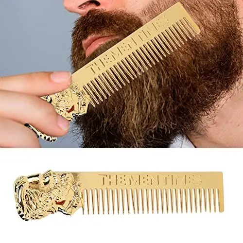 Produktbild: Bartkamm aus Edelstahl Einzigartiger Stilvoller Dreidimensionaler Porträt-Form-Schnurrbart-Kamm Bart-Styling-Kamm für Männer(Gold)