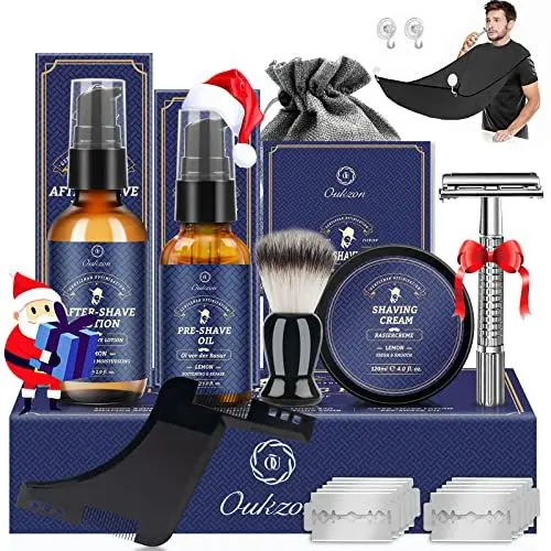 Produktbild: Bartpflege Set für Männer, Hochwertig Bart Rasierset Geschenke für Männer - Bartwuchsmittel Herren mit Bartöl, Rasiercreme, After Shave Lotion, Rasierhobel, Rasierpinsel, Bartschablone, Bartschürze