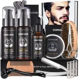 Produktbild: Bartroller,Bartpflege Set Mit Bart Roller Bartwuchsmittel Männer Comozon Bartroller Beard Growth Kit Mit Bartshampoo Bartöl Bartbalsam Rasiermesser Bartbürste Bartkamm Bartschere
