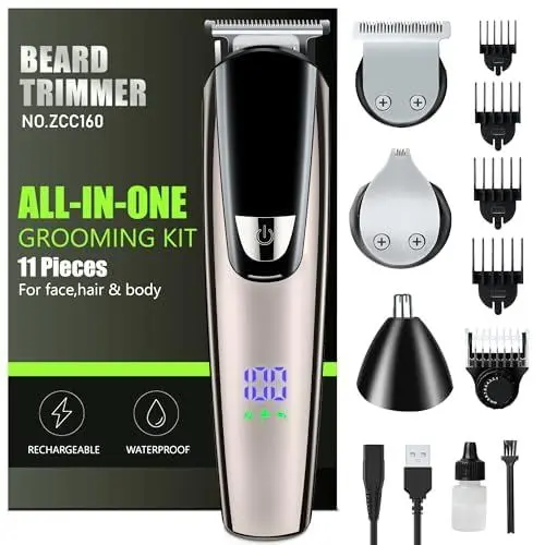 Produktbild: Barttrimmer Herren,Haarschneidemaschine All-in-1 Bartschneider herren,Rasierer Herren Elektrisch,120 Min Laufzeit,23 LäNgeneinstellungen(0.8-12mm),Wasserdicht,für Schnurrbart,Kopf,Intimbereich,Nase