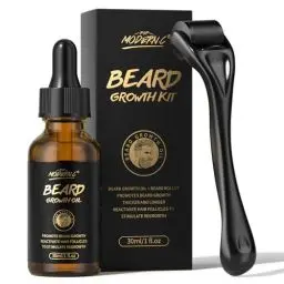 Produktbild: Bartwachstums-Set – Biotin-Bartwachstumsöl mit Roller zur Förderung des Haarwuchses – Bartserum zur Gesichtshaarbehandlung, männlich, dick, 1 Fl Oz