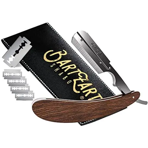Produktbild: BartZart Rasiermesser mit Wechselklingen-System I Premium Rasiermesser Set mit Holzgriff inkl. Etui und Rasierklingen von Astra I Rasiermesser Herren I Bart Messer I Razor