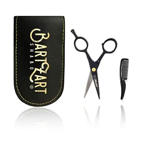 Produktbild: BartZart Shabo kleine Bartschere mit Bartkamm inkl. Etui I Bart Schere für Männer I perfektes Bartpflege Set für Schnurrbart träger I scharfe Schere klein