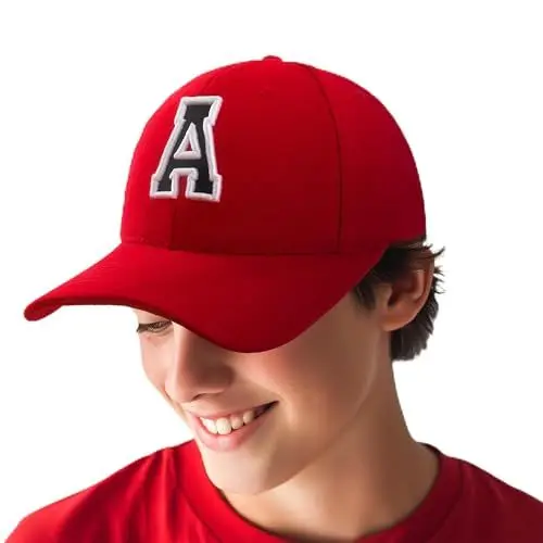 Produktbild: Baseballkappe 3D-Stickerei Lässige Baumwolle Alphabet A-Z Red Caps Schwarz Brief Snap Back Hut Hüte Unisex Jungen Mädchen Cap Baseball ROT Hut Kinder - J