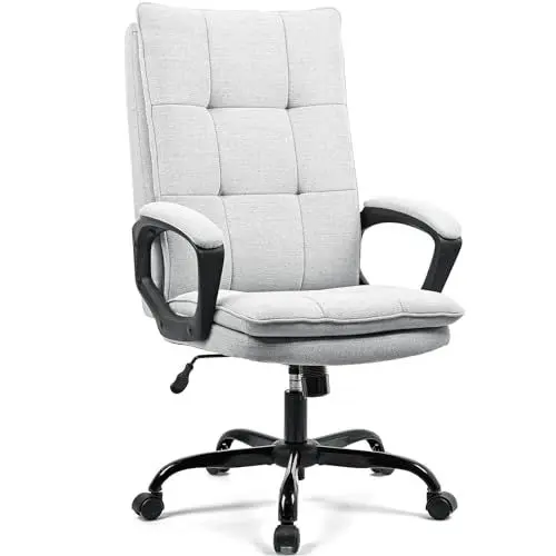Produktbild: BASETBL Bürostuhl Ergonomisch Schreibtischstuhl bürosessel, Chefsessel 150 kg gepolstert Armlehne, drehbar und Wippfunktion, Höhenverstellbar, Doppelt verdickte Rückenlehne, Computerstuhl Grau Stoff