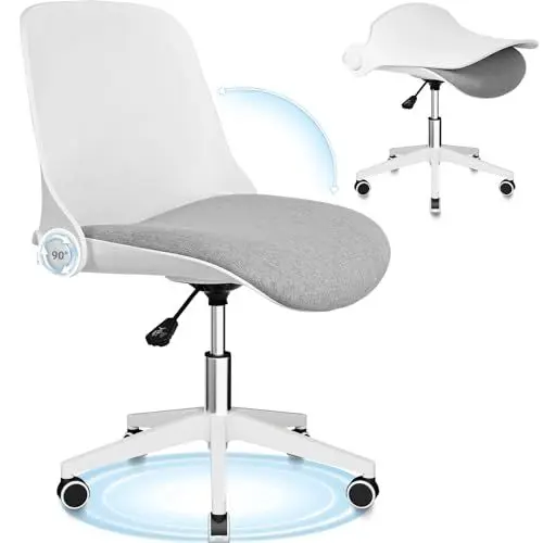 Produktbild: BASETBL Bürostuhl klappbarer riickenlehne, Schreibtischstuhl Ergonomisch Drehstuhl ohne armlehne, schminktisch Stuhl mit Rollen, Homeoffice Chair Stoff, Kinder Jugendliche Studie, Küche Hocker
