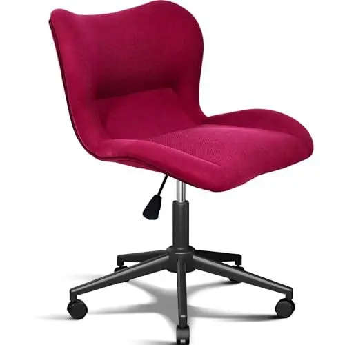 Produktbild: BASETBL Drehstuhl Bürostuhl Stoff, Schreibtischstuhl ohne armlehne höhenverstellbar, Schminktisch Stuhl mit Rollen, Vanity Chair gepolstert, Office Chair modern Für Arbeitszimmer, Schlafzimmer Rot