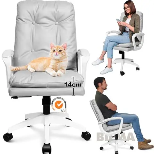Produktbild: BASETBL Schreibtischstuhl 150kg, Bürostuhl Chefsessel weich gepolstert, wippfunktion, bürosessel Grau beige stoff Technologie-Gewebe, Home office stuhl, Kinder Jugendliche Studie, für frauen, teenager