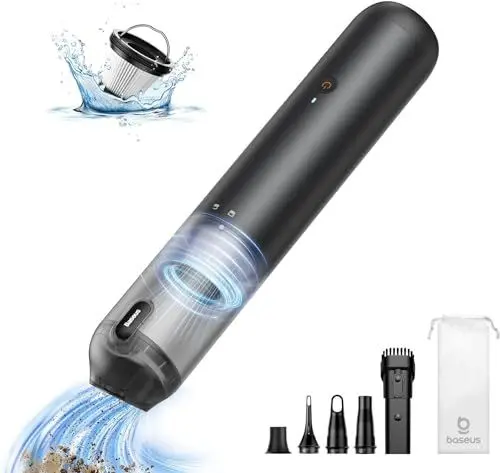 Produktbild: Baseus Auto Staubsauger Stark, 12000pa Handstaubsauger Akku mit USB-C Schnellladung, Autostaubsauger Kabellos mit Single-Touch-Leer, Mini-Staubbrecher für Auto, Tierhaare, Haus