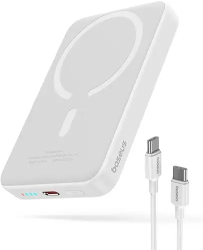 Produktbild: Baseus Magsafe Powerbank 10000mAh, Kabellose Powerbank Magnetische, Externer Akku für iPhone 15/14/13/12 Serie, PD 20W Mini Powerbank USB-C, Klein Aber Stark, Weiß