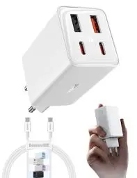 Produktbild: Baseus USB C Netzteil, 65W High-Speed USB C Ladegerät, PD 3.0 und PPS Schnellladeleistung, GaN Charger Kompatibel mit MacBook Pro/Air, Surface, Laptop, iPhone 15-12 Serie, Pixel, Galaxy, iPad (Weiß)