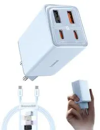 Produktbild: Baseus USB C Netzteil, 65W High-Speed USB C Ladegerät, PD 3.0 und PPS Schnellladeleistung, GaN Charger Kompatibel mit MacBook Pro/Air, Surface, Laptop, iPhone 15-12 Serie, Pixel, Galaxy, iPad(Blau)