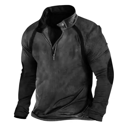 Produktbild: Basic Langarmshirt Herren Weißes Langarmshirt Herren Hemd Herren Langarm Linen Herren Langarmshirt Baumwolle Knöpfe Cos Langarmshirts für Herren Baumwolle T-Shirt Herren Schwarz S