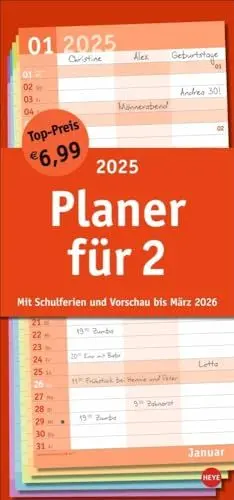 Produktbild: Basic Planer für zwei 2025: Praktischer Wandplaner für 2 mit 3 Spalten. Wandkalender mit Schulferien und 3-Monats-Ausblick. Terminkalender 2025 zum Eintragen. (Basic Planer Heye)