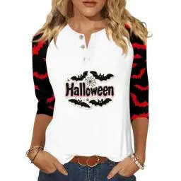 Produktbild: Basic Shirt Damen Goth Clothes Halloween Kleidung Blusen & Tuniken für Vampire Costume Geschenke Zum 6 Geburtstag Frau Outfit Abiball Mutter Blusenshirt Schwarz M