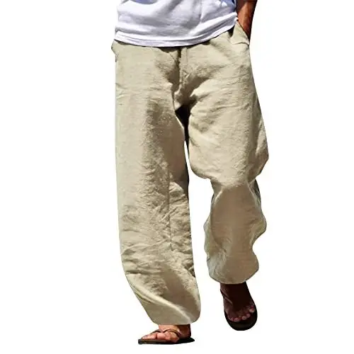 Produktbild: Generisch Leinenhose Herren Lang mit Kordelzug Leichte Hose Herren Freizeithose für Männer Strandhose Urlaub Sommer Hose Herren Jogginghose Herren 5XL übergröße dünne Lange leichte Sommerhose Herren