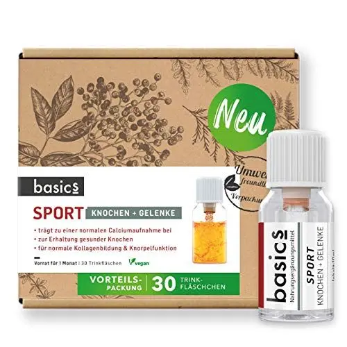 Produktbild: basics SPORT Vitamin Komplex Monatskur, 30 x 10ml Fläschchen, Hochdosiert, mit Vitamin K, B12, D3, Mangan und Zink für den Erhalt von Knochen und Gelenken, Vegan
