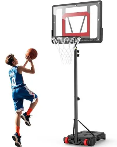 Produktbild: Basketballkorb Outdoor Kinder Basketball ständer: 150-210 cm Höhenverstellbar Basketballständer mit 80x60 cm bruchsichere Rückwand, Vergrößerter Basis und Rollen für Kinder