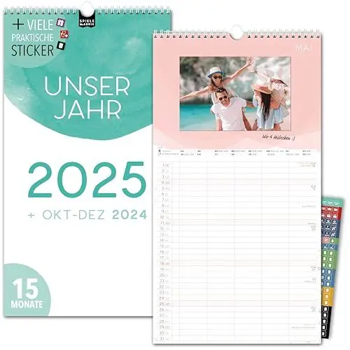 Produktbild: Bastelkalender 2025 Fotokalender zum Selbstgestalten Wandkalender 2025 DIY Familienplaner 5 Spalten 23x43cm Kalender Planer für Familie 2025 Wandplaner plus STICKER Recycling Urlaub, Pflanzkalender