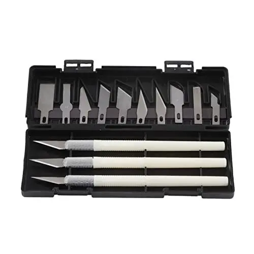 Produktbild: Bastelmesser-Set, 3-teiliges Hobbymesser mit 10 Ersatzklingen für Kürbisschnitzerei, Modellbaukunst und Holzschnitzerei