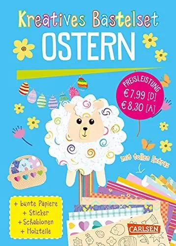 Produktbild: Bastelset für Kinder: Kreatives Bastelset: Ostern: Set mit Bastelpapier, Seidenpapier, Stickern und Holzteilen | Bastelspaß zu Ostern mit vielen tollen Extras für Kinder ab 6 Jahren