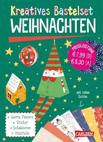 Produktbild: Bastelset für Kinder: Kreatives Bastelset: Weihnachten: Set mit buntem Bastelpapier, Stickern und Holzteilen | Bastelspaß zu Weihnachten mit vielen tollen Extras für Kinder ab 6 Jahren