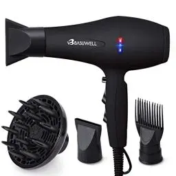Produktbild: Basuwell Haartrockner Ionen Profi Haartrockner 2100W Salon Trockner 3 Heizung 2 Geschwindigkeitseinstellung weit Infrarot-Trockner Geräuscharm AC-Motor mit Fön Diffusor - Schwarz