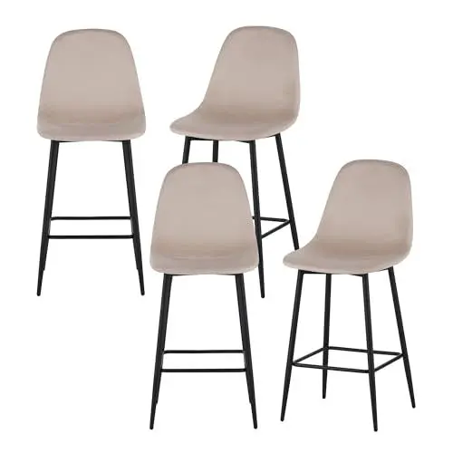 Produktbild: BAÏTA Barhocker Lena 4er Set Samt beige mit Metallgestell Schwarz