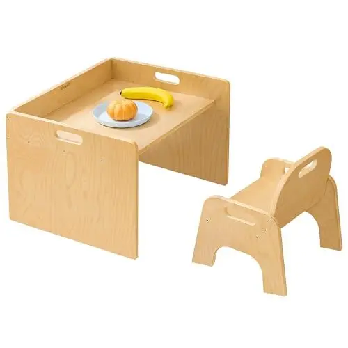 Produktbild: Bateso Montessori-Tisch- und Stuhlset für Kleinkinder, Kindermöbel zum Spielen, Essen und Basteln, ideal für Jungen und Mädchen im Alter von 1–3 Jahren