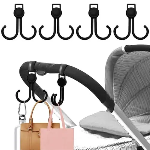 Produktbild: Bateya Kinderwagen Haken, 4 Stück Klettverschluss Kinderwagen Haken, Wickeltasche Kinderwagen Haken, Kinderwagenhaken Für Wickeltasche, Handtaschen, Schultaschen, Rucksäcke