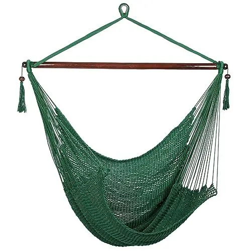 Produktbild: Bathonly Großer Karibischer Hängesessel Mit Spreizstange, bis 150 kg Belastbar, Handgewebt Hängeschaukel, Hängestuhl, für Draußen, Drinnen, Terrasse, Garten, Schlafzimmer, Grün
