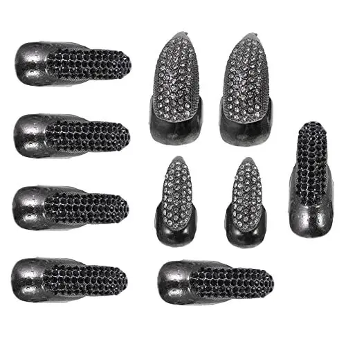 Produktbild: BATHVEVE 10 Stück Teiliges Fingerringe aus Metall mit Punk Nagelkrallen für Halloween Kostümparty und Cosplay Verziert mit Funkelnden Strasssteinen für Auftritte und Besondere Anlässe